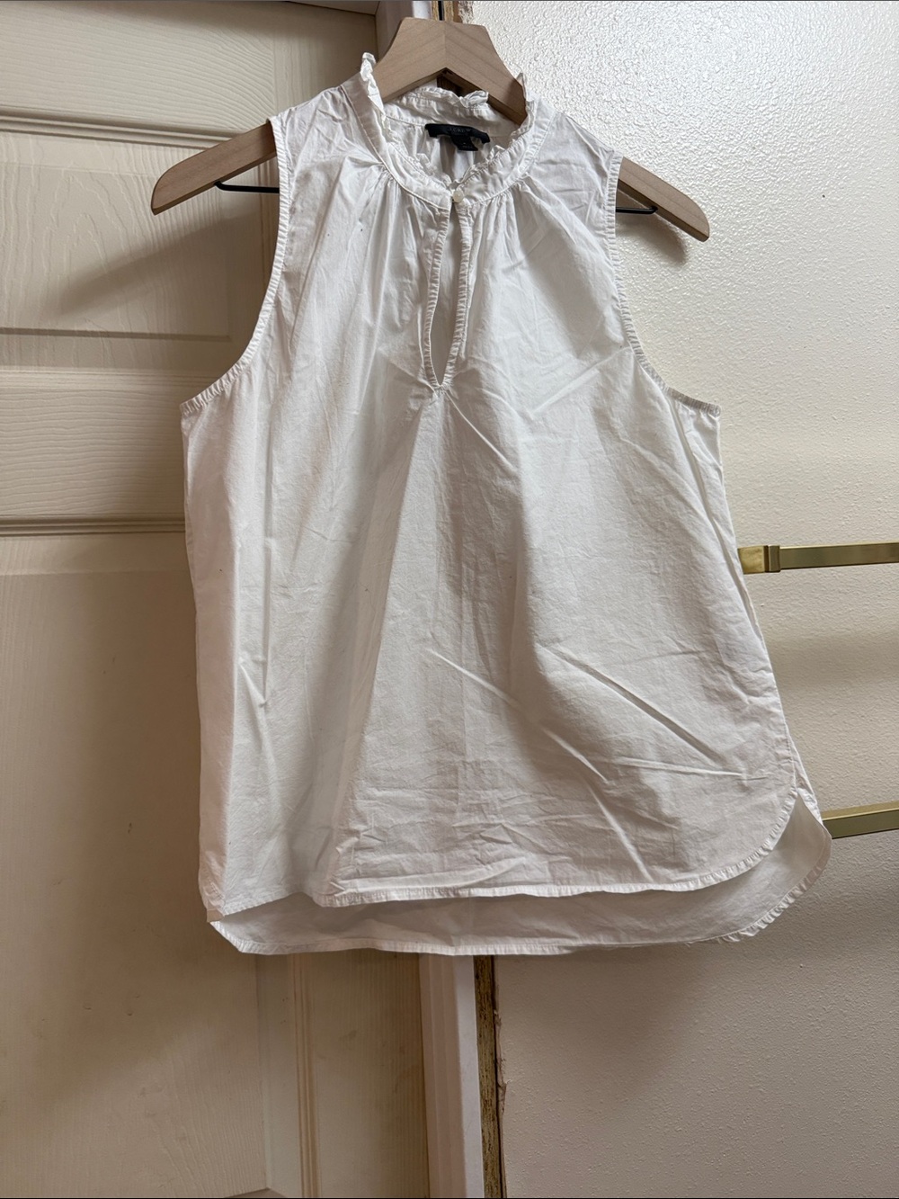J. Crew White Sleeveless Ruffle Tie Neck Cotton Camisole